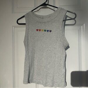 Gray Tank Top with Rainbow Heart Design